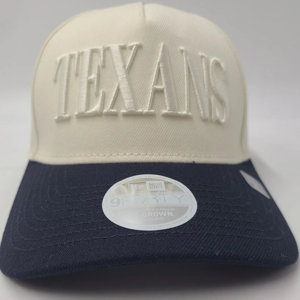 Women Houston Texans Hat Snapback New Era 9Forty Cream Blue NFL Football M-Crown